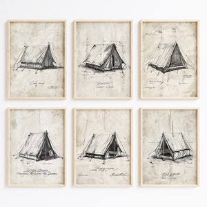 Retro camping wall art print, set of 6 prints, vintage camp wall art, nature wall art, tent wall art, outdoor poster, nature poster, camp