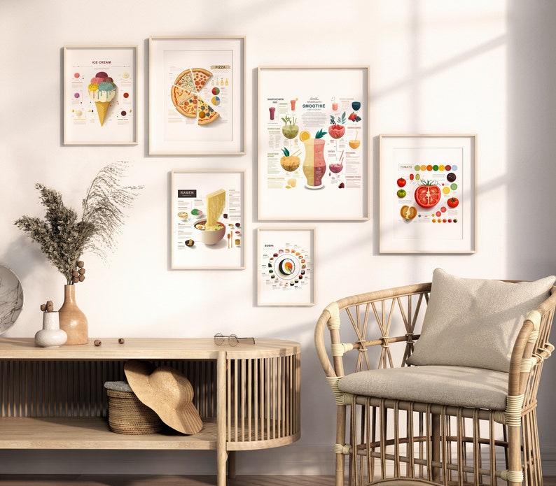 Set of 6 Food Wall Art Prints, Kitchen Wall Decor, Kitchen Wall Art