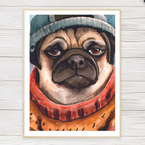 Post-Pandemic AF Digital Art Print, Pug, Hipster, Pet Portrait, Dog Art, Boho, Modern, Watercolor, Download, Printable, Wall Art, Stoner