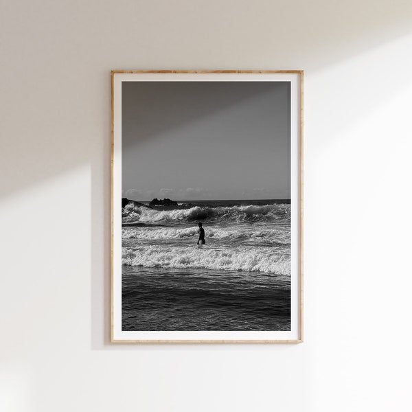 Tenerife Waves Digital Download, Black and White Coastal Print, Mediterranean Sea Views, Summer Beach Photography Print, Modern Minimalist