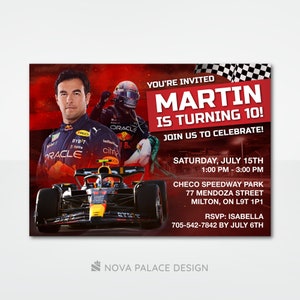 Sergio Perez Invite, Checo Geburtstagseinladung, Red Bull Racing, F1-Thema, personalisiertes Evite, druckbare Karte, individueller digitaler Download