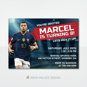 Invito di calcio personalizzato , Invito di compleanno Mbappe, Tema calcio francese, Evite, Download digitale personalizzato, Carta stampabile
