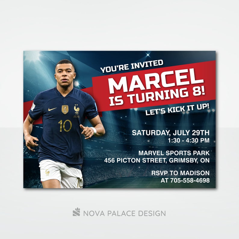 Personalized Soccer Invite , Mbappe Birthday Invitation, French Soccer ...