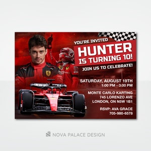 Charles Leclerc Invite, Rennauto-Geburtstagseinladung, Ferrari Racing, F1-Thema, personalisiertes Evite, druckbare Karte, individueller digitaler Download
