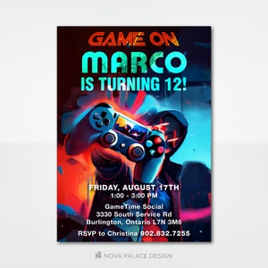 Gamer Invite, Video Game Birthday Invitation, Gaming Theme, Custom Digital Download, Personalized Gamer Evite, Printable Card
