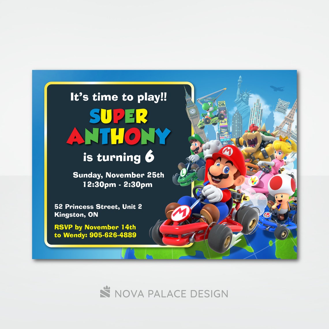 Personalized Mario Birthday Invite, Mario Kart Invitation, Super Mario ...