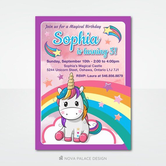 Unicorn Birthday Invite, Unicorn Invitation, Rainbow Theme, Magical Birthday, Custom Digital Download, Printable Card, Personalized Evite