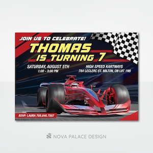 Invitación de coche de carreras, invitación de cumpleaños de coche de carreras, tema de Fórmula 1, descarga digital personalizada F1, Evite personalizado, tarjeta imprimible