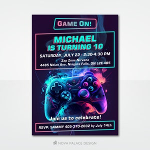 Invitación de videojuegos, invitación de cumpleaños de videojuegos, tema de juegos, descarga digital personalizada, invitación de jugador personalizada, tarjeta imprimible