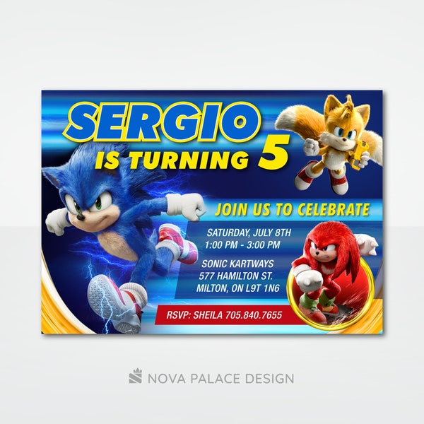 Personalized Sonic Invite, Sonic Birthday Invitation, Video Game Theme, Kids Birthday Party, Evite, Custom Digital Download, Printable Card