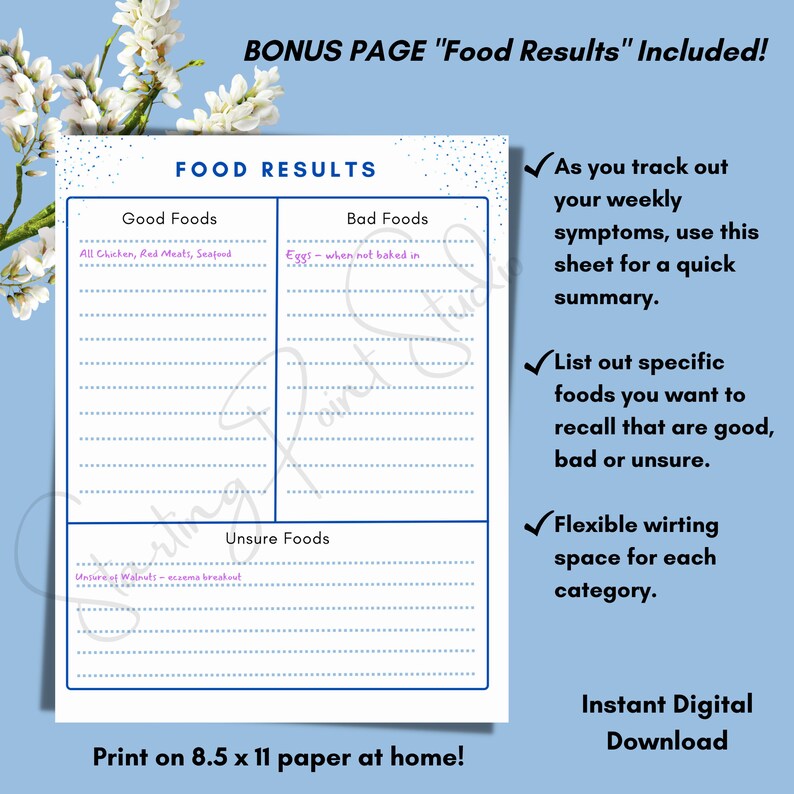 Printable Food Diary &amp; Symptom Tracker Allergy Notice - Etsy