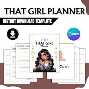 Editable Printable That Girl Planner, Digital Self-Care Organizer Gift for Women, Daily Routine Tracker Printable Journal