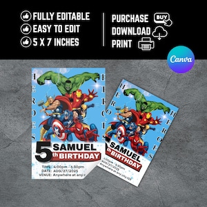 Editable HEROES Birthday Invitation - Superhero Party Invite, Digital Birthday Card PDF, Kids Superhero Party Gift