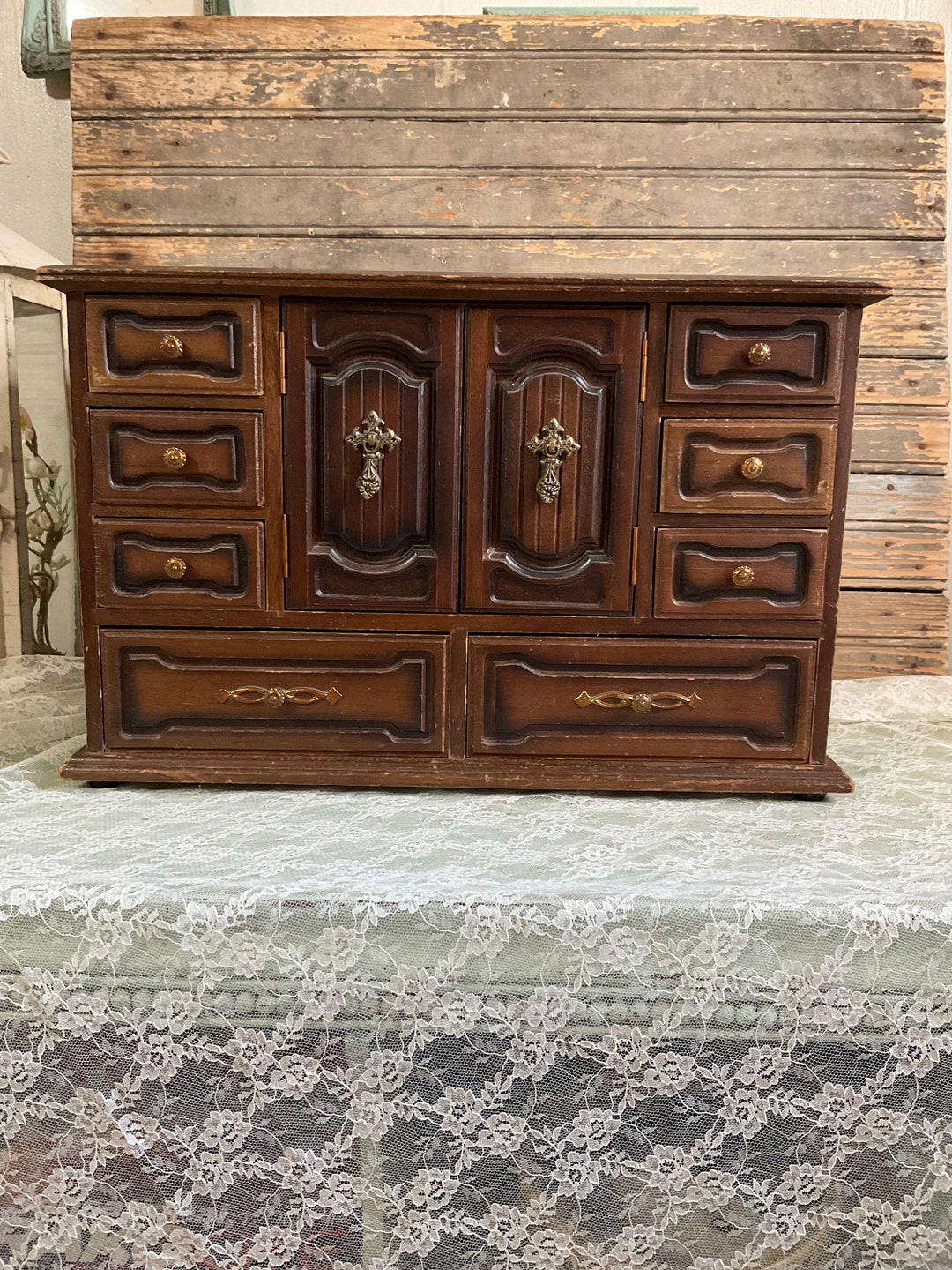 Large Vintage Wooden Himark Jewelry Box Dresser Shaped Jewelry Box Jewelry Box Large Jewelry Box