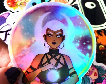 Pegatina holográfica de bruja