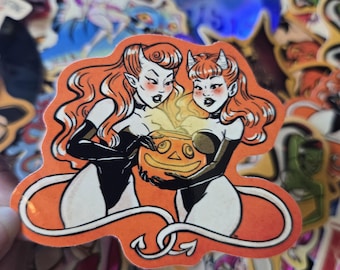 Pegatina de chicas pin-up de Halloween