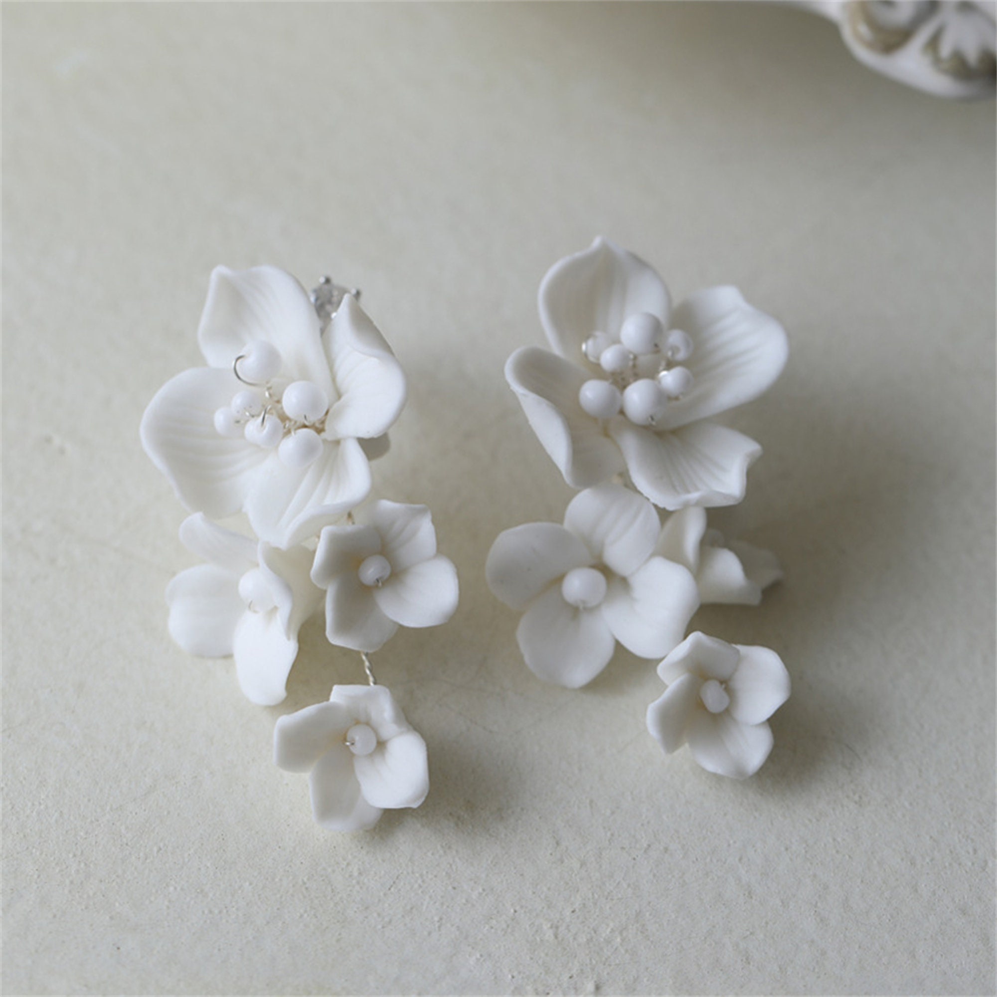 Hard Porcelain Flower Earrings/handmade/wedding Bridal Etsy