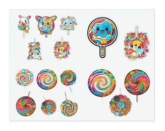 Colorful vinyl stickers waterproof, Lollipopolis stickers, colorful crafter stickers, Lollipop sticker sheet, indoor outdoor stickers