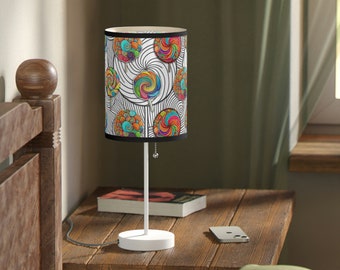 Baby Shower Gift, Kids Room Table Lamp, Candyland Motif Lamp, Artistic Lamp Shade For Kids, Nursery Lamp, Low Profile Lamp