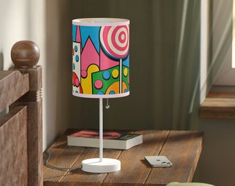 Baby Shower Gift, Kids Room Table Lamp, Candyland Motif Lamp, Artistic Lamp Shade For Kids, Nursery Lamp, Low Profile Lamp