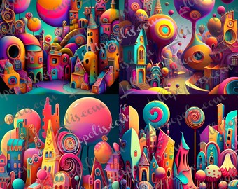 Lollipop digital images, crafters, Lollipopolis, Candyland abstract art grid, colorful downloadable 2"x2" images, 1024 x 1024 pixel prints