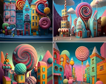 Lollipopolis Digital Images Grid, Crafter Supply, Candyland, Abstract Art Grid, Clipart Images Grid, 1024 X 1024 Pixel Grid, 4 Image Grid