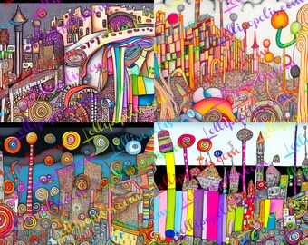 Lollipop digital images, crafters, Lollipopolis, Candyland abstract art grid, colorful downloadable 4"x5" images, 2048 x 1024 pixel prints