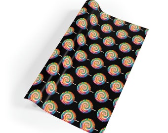 Lollipop Wrapping Paper, Free shipping, Unique Colorful Gift Wrap, Black Background