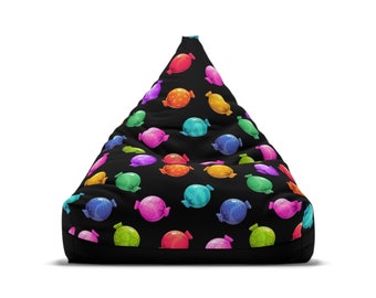 Couverture de chaise de sac d'haricot, sac d'haricot de sucrerie #8, pouf personnalisé, pouf géant, meubles rétro funky, meubles confortables d'enfants, pouf Groovy
