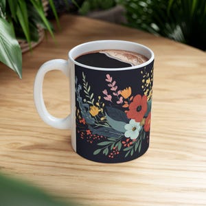 Floral Ceramic Mug, Coffee Cup Gift for Her, Home Decor, Flower Design, Tea Lover Mug, Mother&#39;s Day Gift, Floral Barware