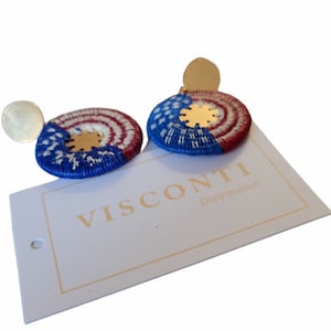 Iraca Palm Earrings - Handwoven - United States Color&#39;s Flag
