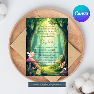 Fairy Birthday Invitation | Enchanted Forest Party Invite | Magical Woodland Canva Template | Editable Girl Birthday Invite