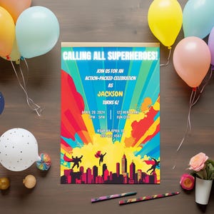 Superhero Birthday Invitation Template | Canva | Instant Download | Kids Party Invitation