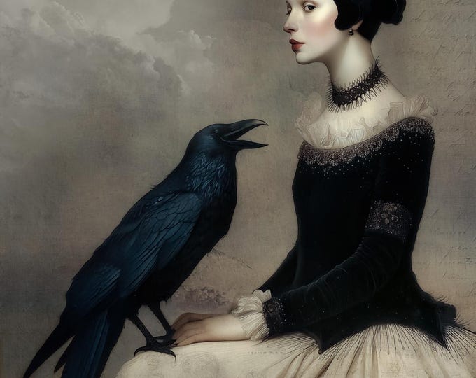 Signed 'Nevermore' Raven Giclee Art Print - Gothic Cottage Wall Decor