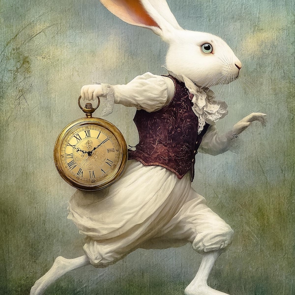 Signed numbered giclee print - I'm Late! - Alice in Wonderland, fairytale, storybook