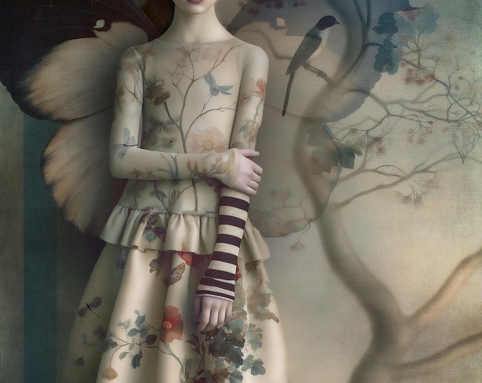 ARTIST PROOF SIGNED - The Striped Butterfly - ooak, surreal butterfly storybook fairytale, giclee ink and archival paper