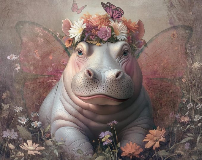 Signed art print - The Hippo Fairy - hippopotamus art, limited edition