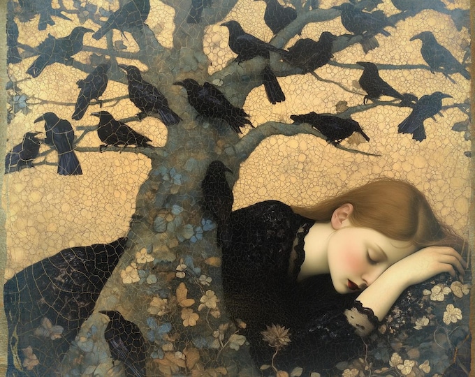 SIGNED NUMBERED ART giclee print - Thanatopsis, dark academia, gothic wall art, raven wall art