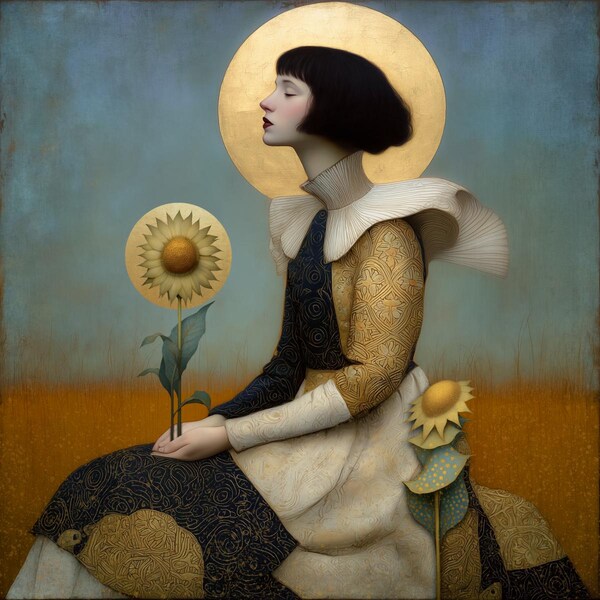 Signed numbered giclee print - Sunflower - whimsical boho eclectic art nouveau