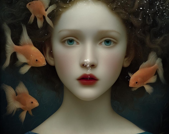 Signed ooak artist's proof print - Aquarium - ocean fish water portrait surreal art