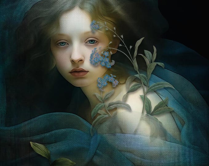 LIMITED EDITION SIGNED giclee wall art - Girl with Blue Veil and Vines