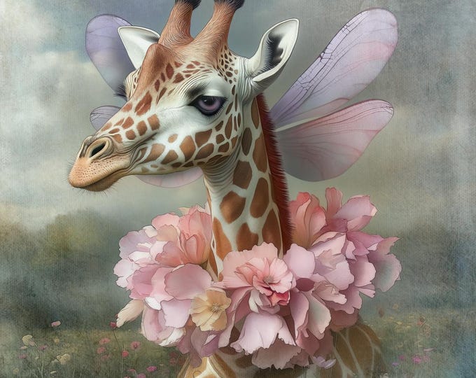 Signed giclee art print - The Giraffe Fairy - fairy art, giraffe art, surreal art