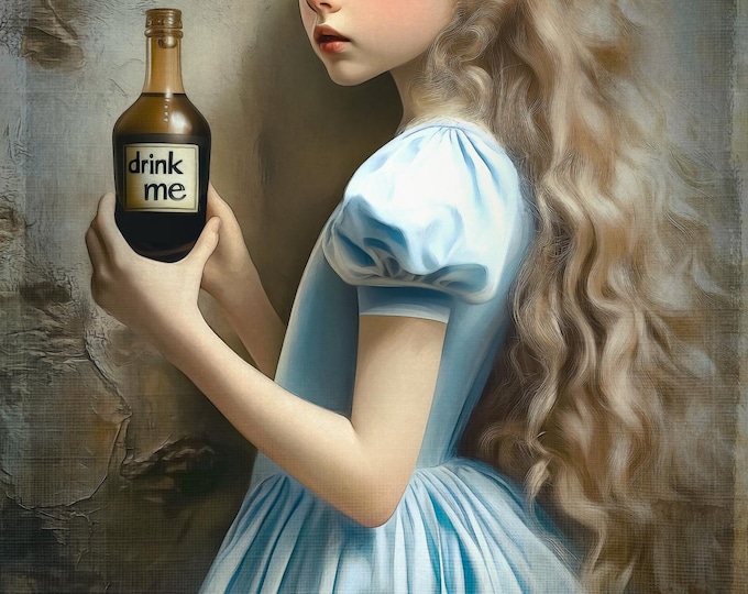 Signed limited edition giclee art print - Drink Me - Alice in Wonderland wall art, fairytale, storybook