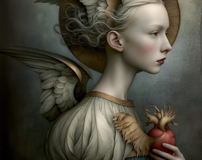 Signed limited edition print - The Sacred Heart - surreal angel madonna giclee wall art