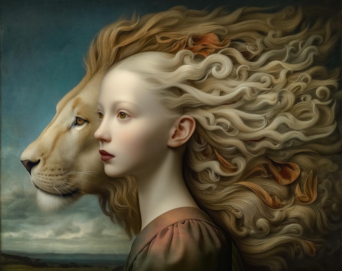 Signed limited edition giclee print - The Mane - lion wildlife portrait surreal art