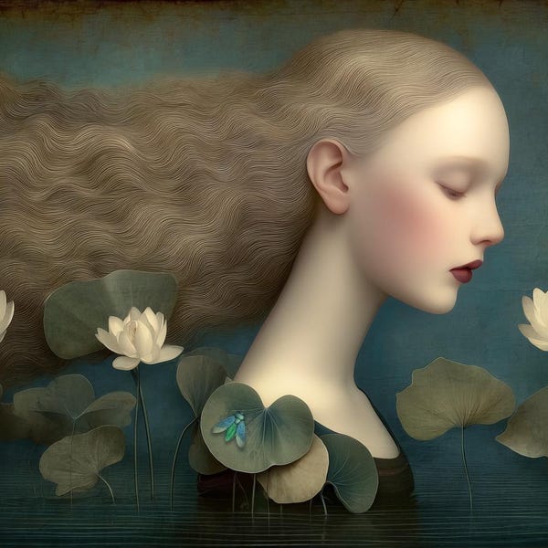 Signed limited edition giclee print - The Bottlefly - botanical surreal lily lilypad wall art