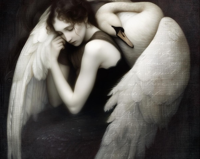 SIGNED GICLEE ART print - Harbor - swan art cottage core chateau core renaissance art medieval art
