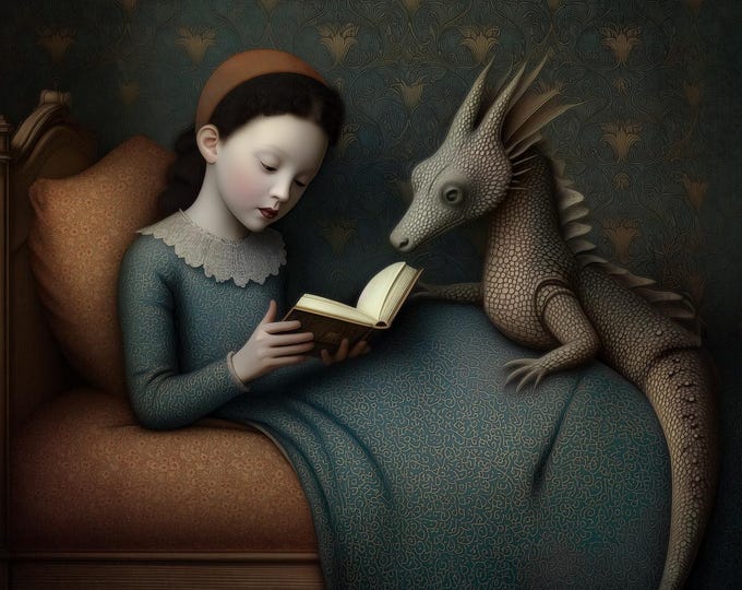 Signed & Numbered Dragon Art Giclée Print 'The Storybook': Surreal Fairytale Nursery Decor