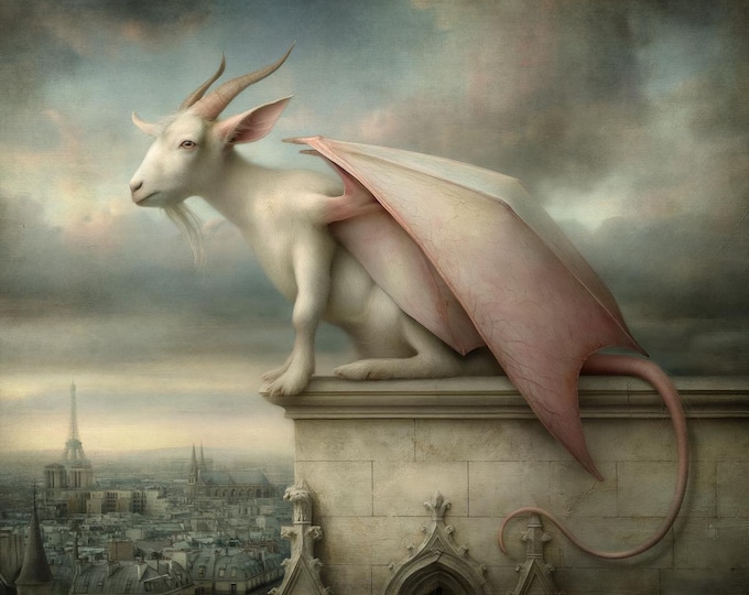 Signed cathedral gothic art - The Little Gargoyle - surreal preraphaelite limited edition giclee