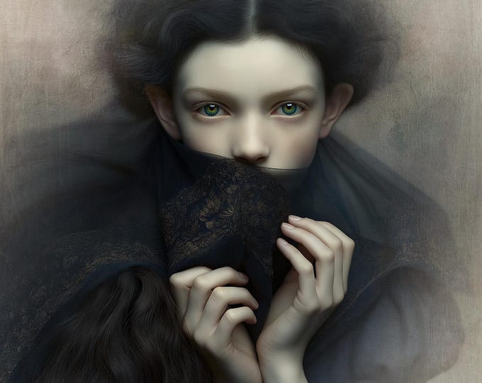 Signed limited edition print - Speak No Evil - surreal giclee fine art print archival paper veil gothic